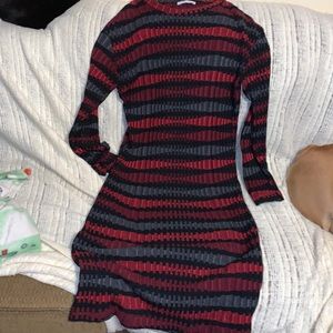 Zara Red and Black Ribbed Stripe Long Sleeve Dress